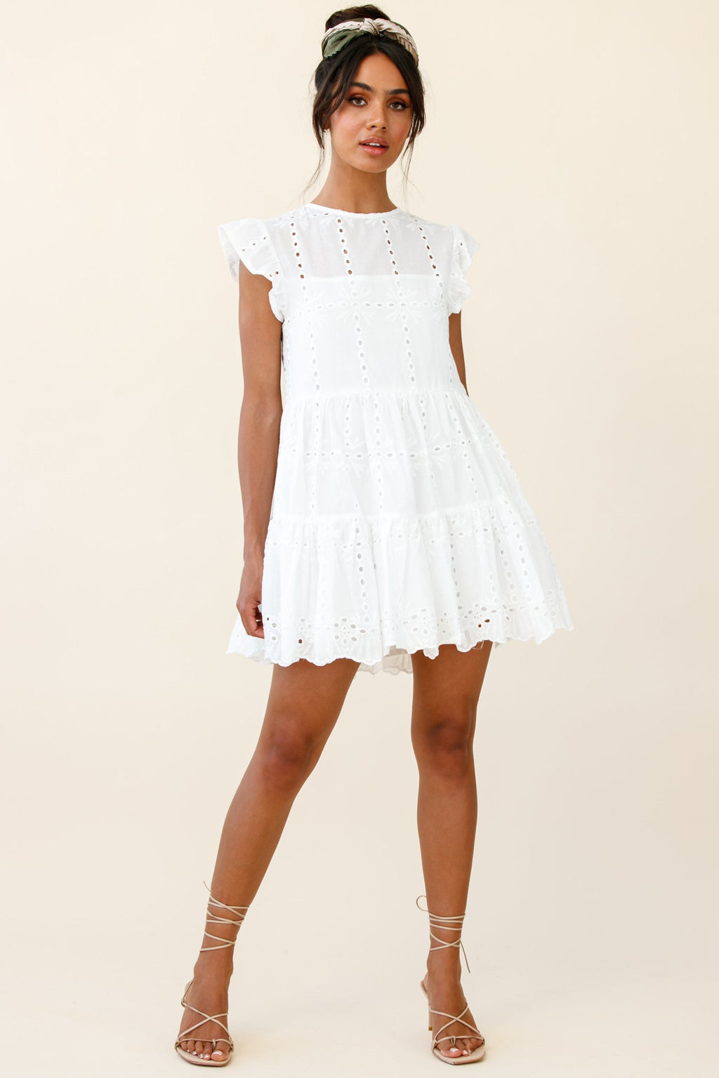 Louise Cap Sleeve Eyelet Embroidery Dress White by Selfie Leslie