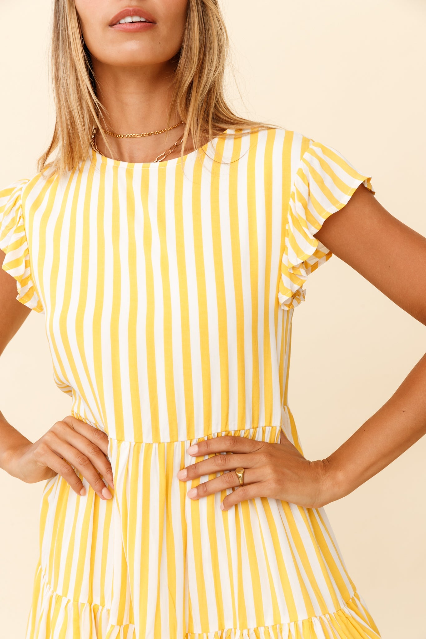 Louise Cap Sleeve Shift Dress Yellow Stripe by Selfie Leslie