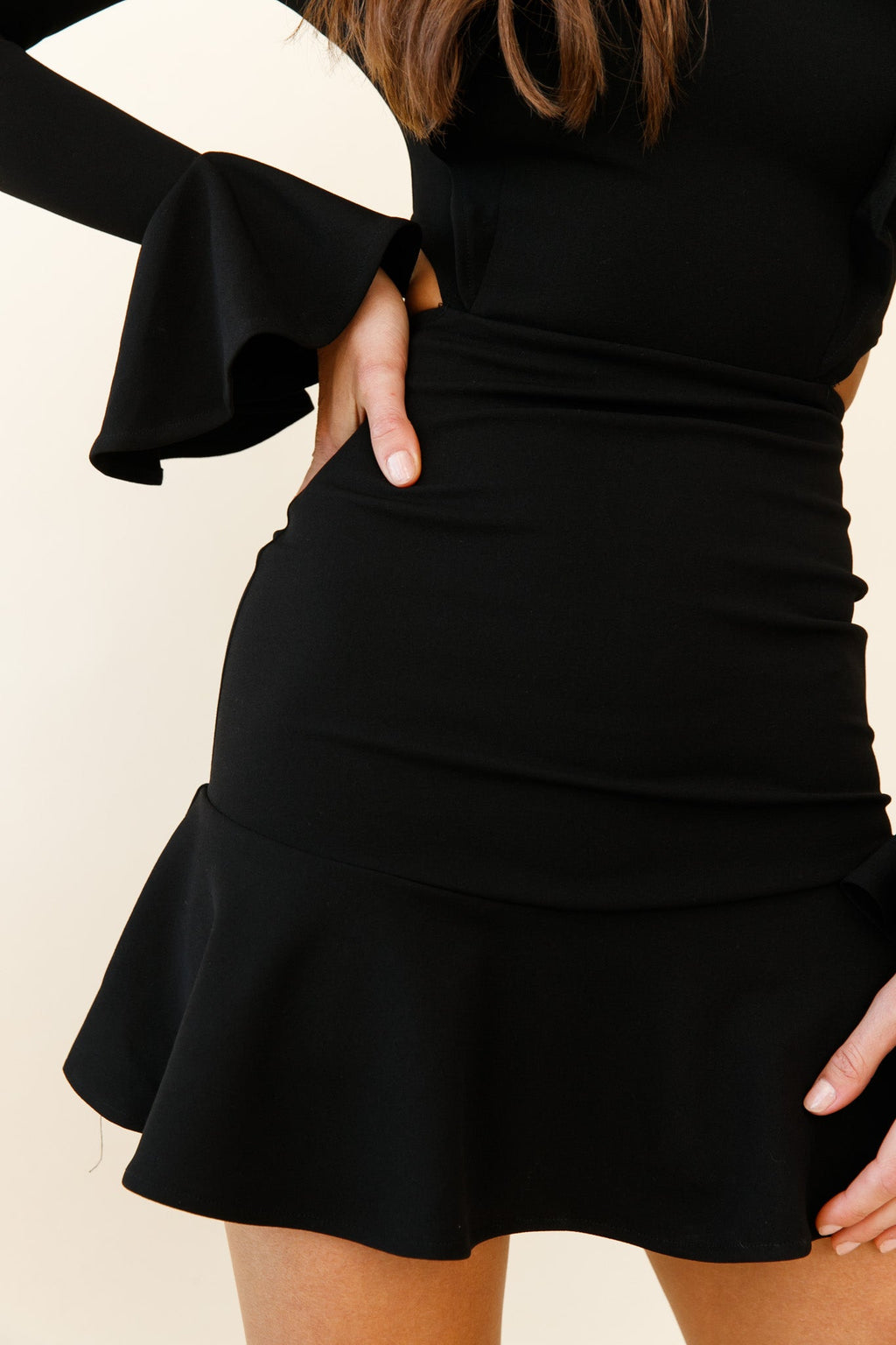 Jackie Long Sleeve Ruffle Dress Black by Selfie Leslie