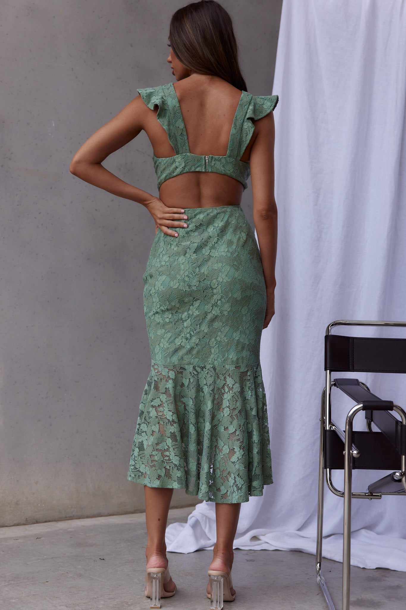 Jackie Pinafore Floral Lace Dress Avocado by Selfie Leslie