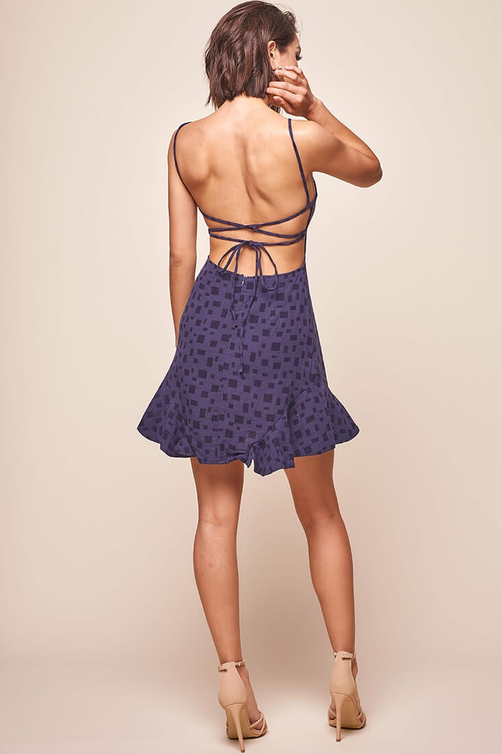 Laura Strappy Back Geometric Dress Navy by Selfie Leslie