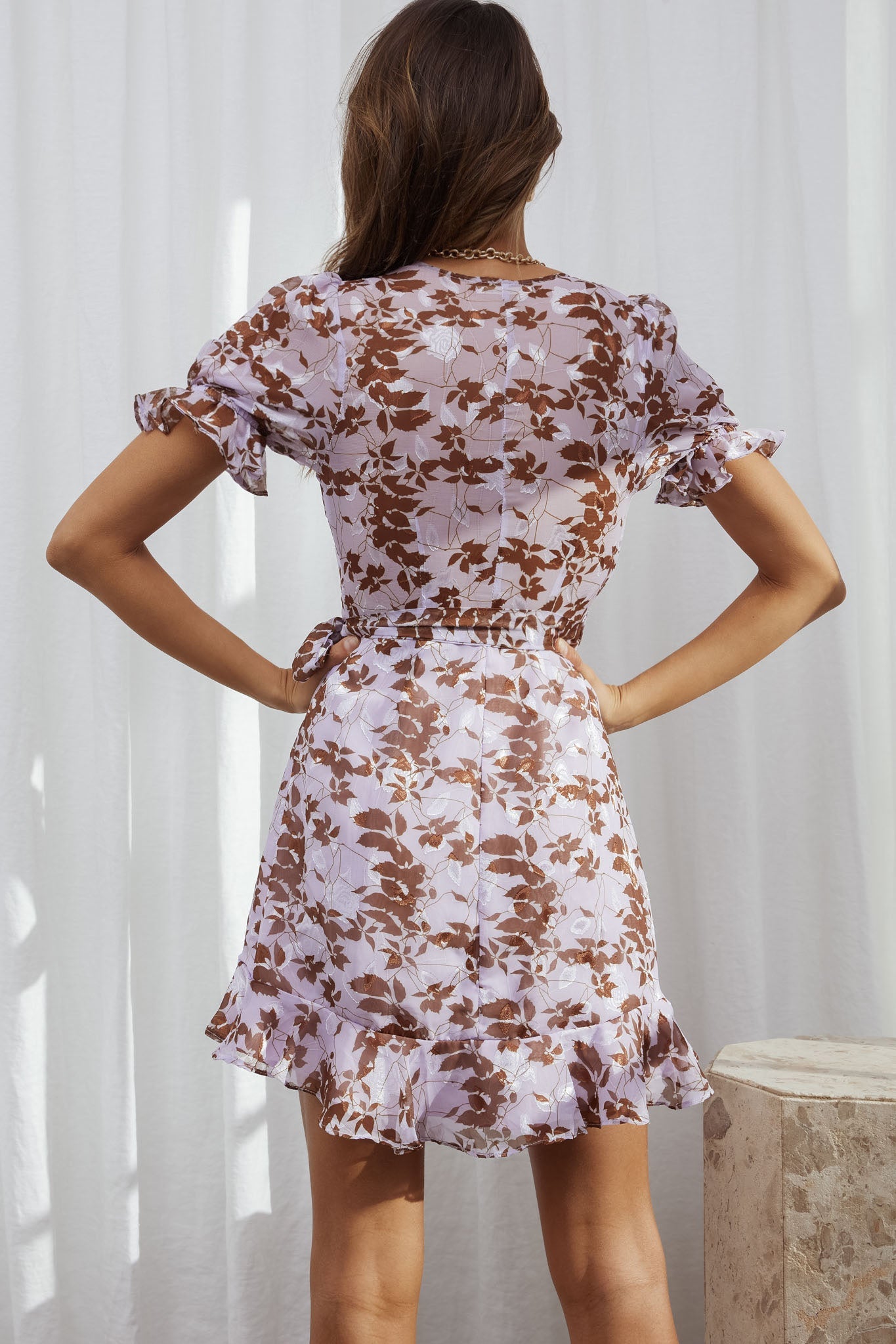 Abigail Wrap Front Puff Sleeve Dress Floral Print Lilac Multi by Selfie Leslie