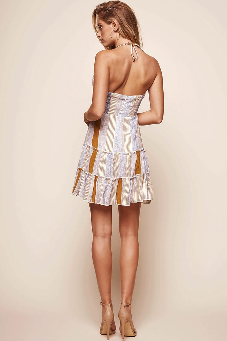 Rikki Layered Ruffle Bust Tie Dress Tan/Grey by Selfie Leslie