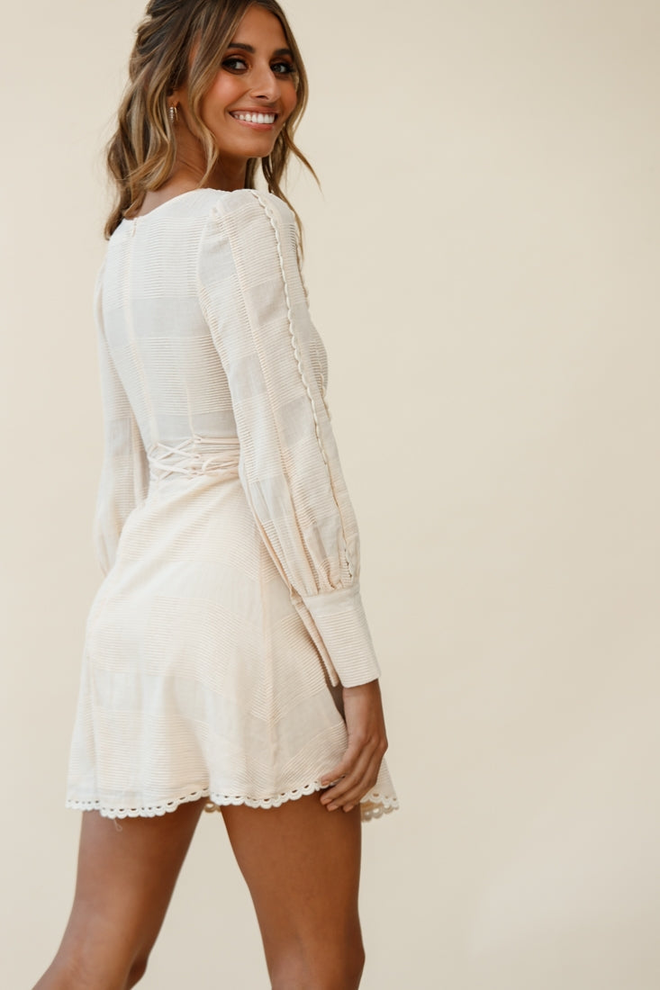 Harley Long Cuffed Sleeve Corset Detail Dress Beige by Selfie Leslie