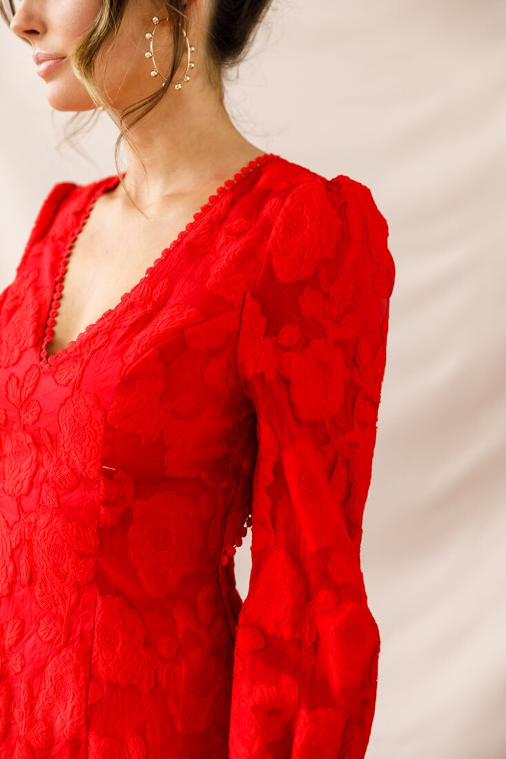 Camellia Open Back Cuff Sleeve Dress Red by Selfie Leslie