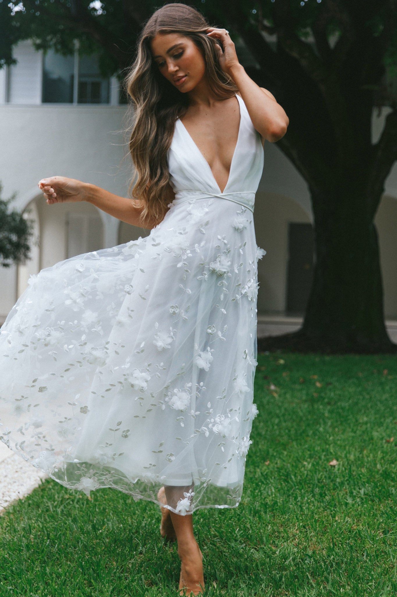 Sheri V-Neckline Embellished Midi Dress White by Selfie Leslie