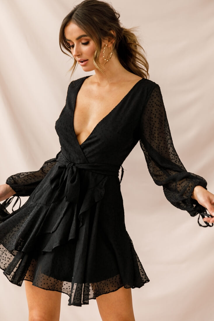 Sheri Hail Spot Chiffon Dress Black by Selfie Leslie