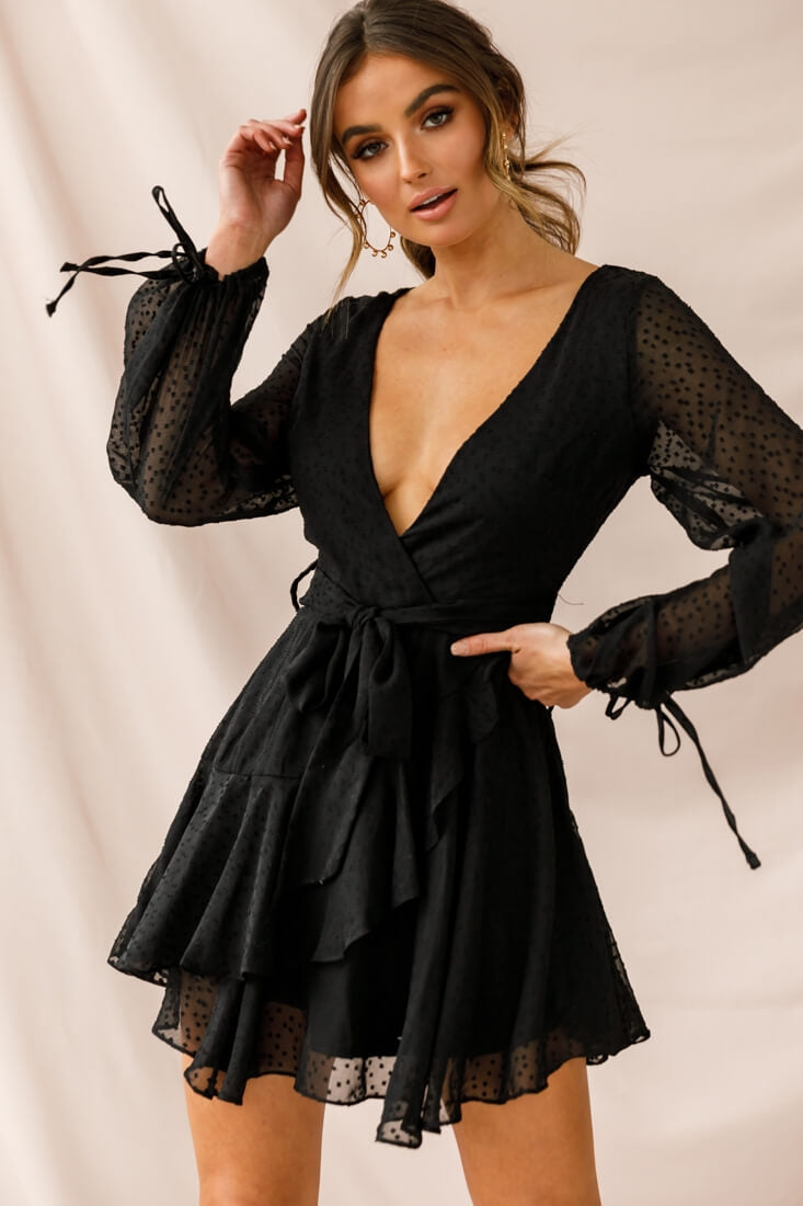 Sheri Hail Spot Chiffon Dress Black by Selfie Leslie