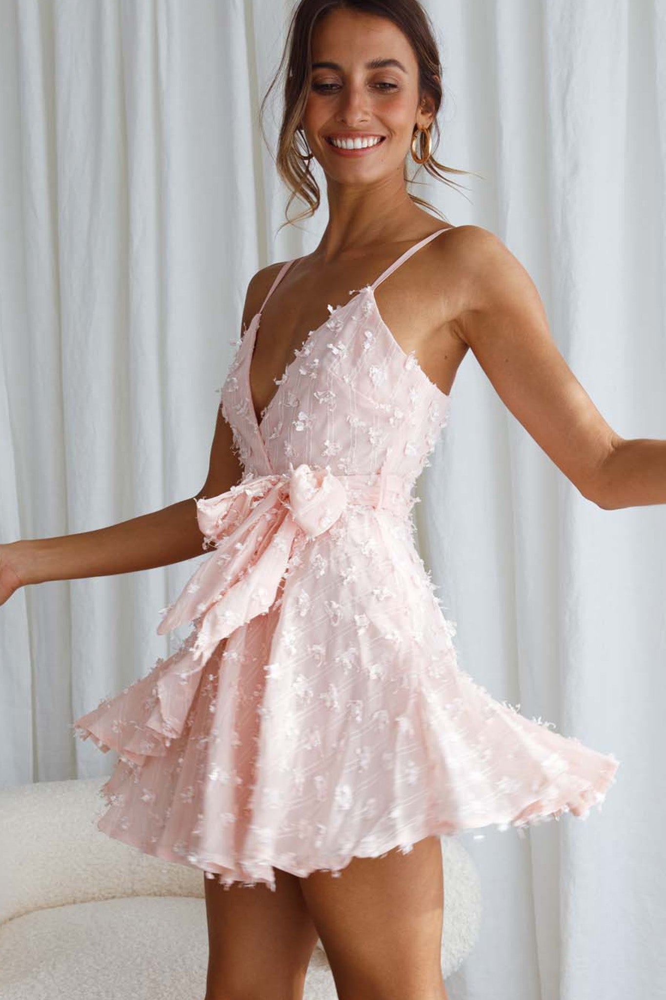 Sheri Embellished Chiffon Dress Pink by Selfie Leslie