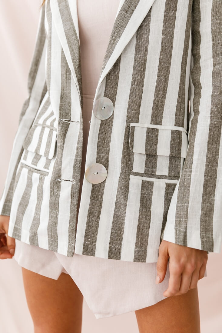 Hamptons Striped Notched Lapel Jacket Olive by Selfie Leslie