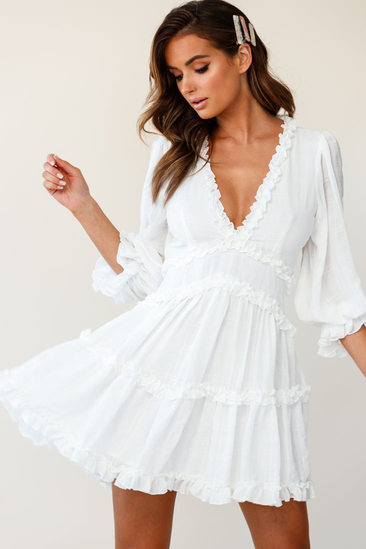 Laney Cutout Back Balloon Sleeve Dress White by Selfie Leslie