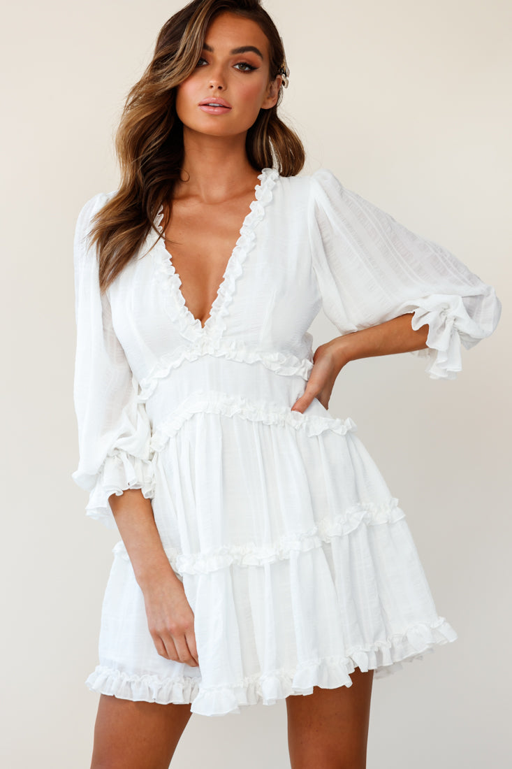 Laney Cutout Back Balloon Sleeve Dress White by Selfie Leslie