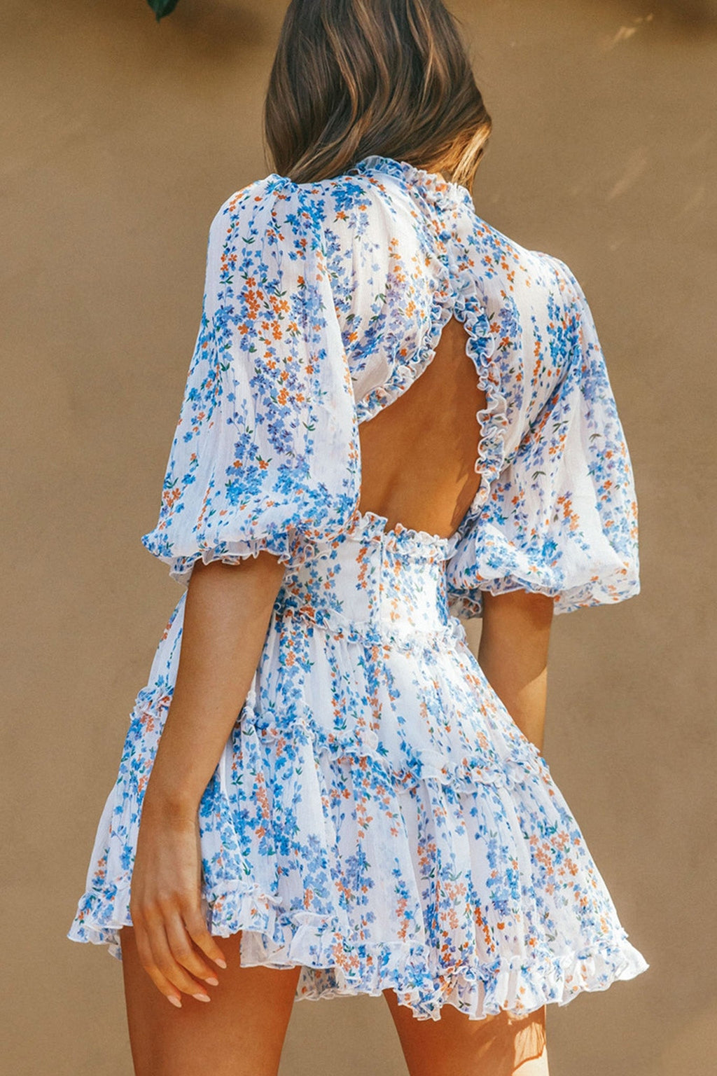 Laney Cutout Back Ruffle Detail Floral Dress White by Selfie Leslie