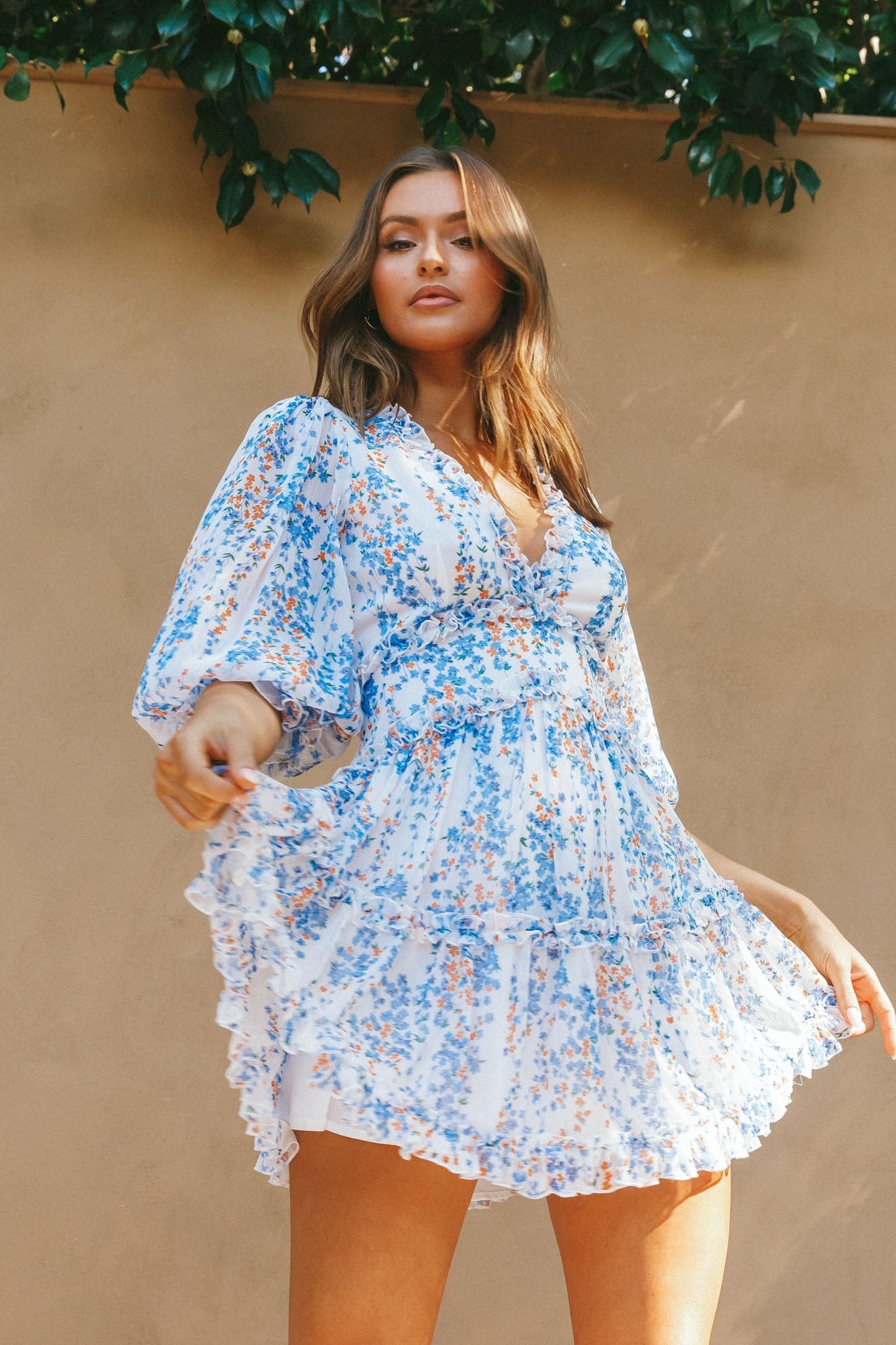 Laney Cutout Back Ruffle Detail Floral Dress White by Selfie Leslie