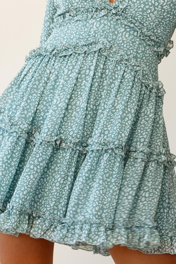 Laney Cutout Back Balloon Sleeve Dress Speckle Print Olive by Selfie Leslie
