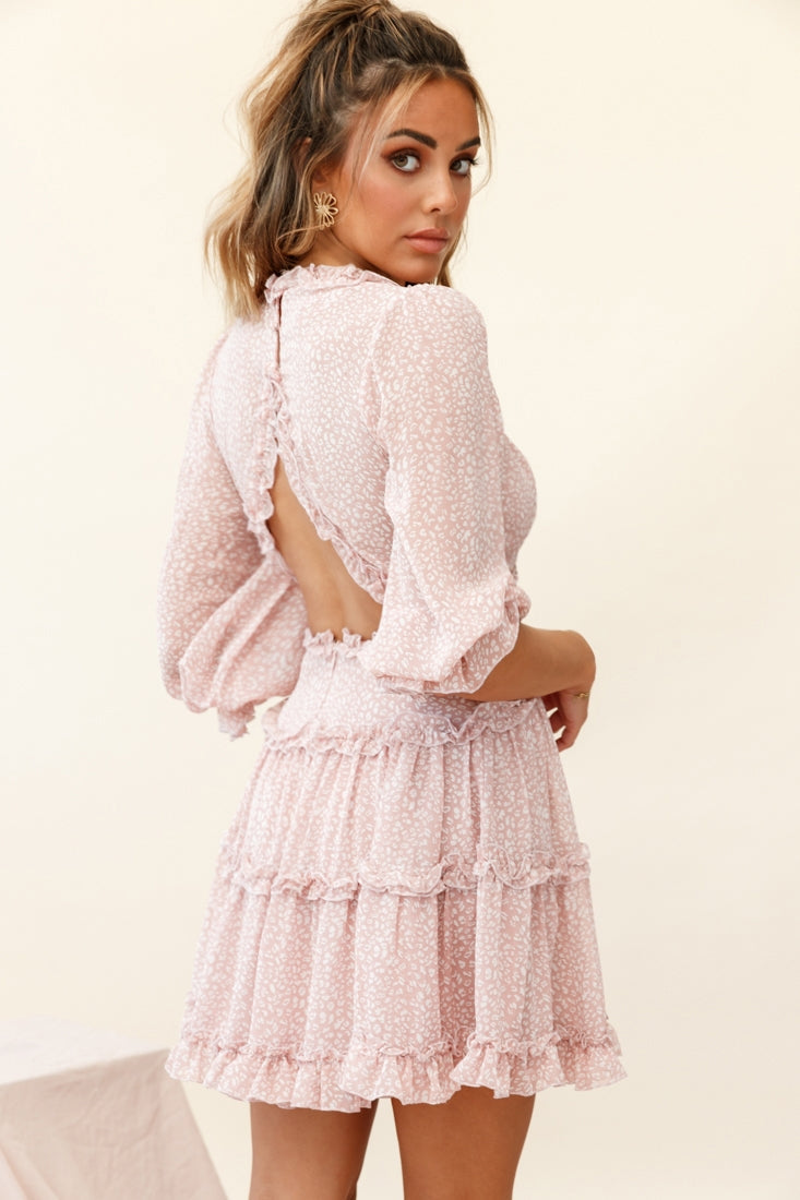 Laney Cutout Back Balloon Sleeve Dress Speckle Print Pink by Selfie Leslie