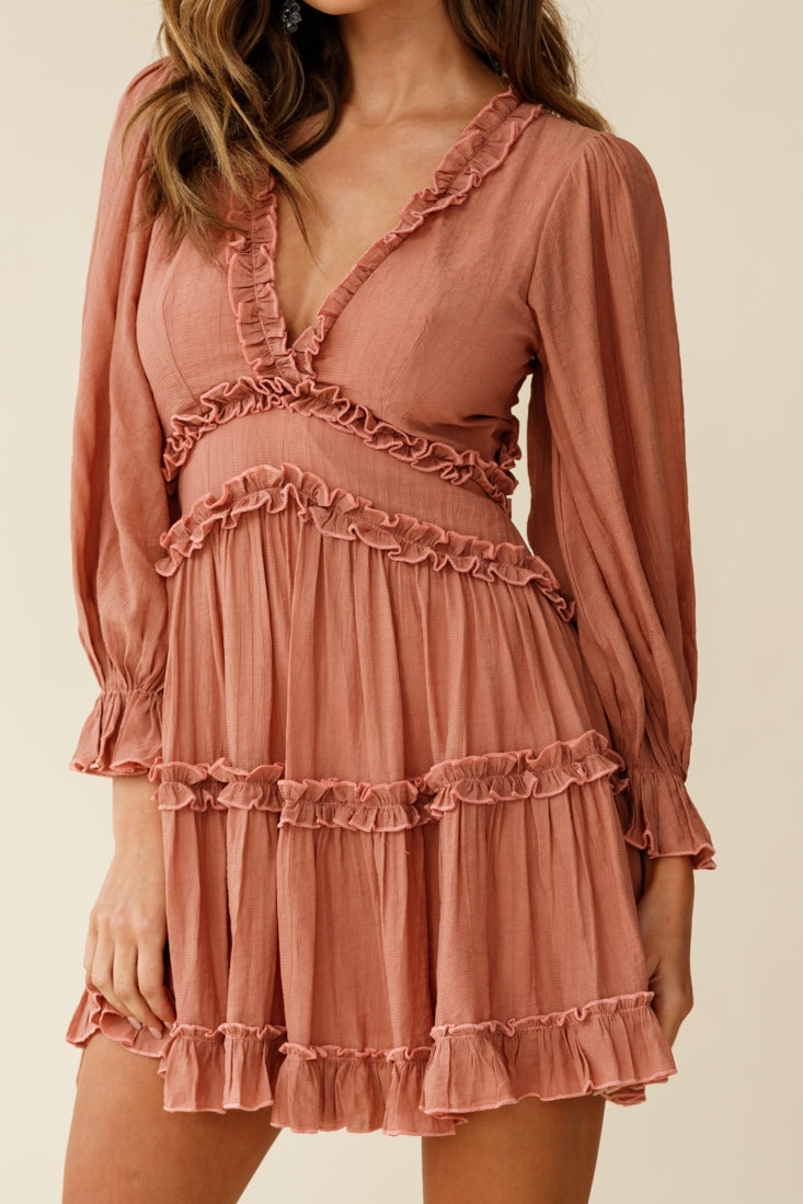 Laney Cutout Back Balloon Sleeve Dress Rose by Selfie Leslie