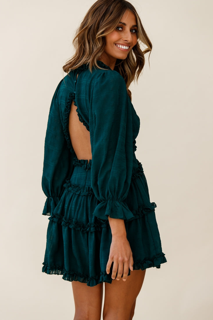 Laney Cutout Back Balloon Sleeve Dress Forest Green by Selfie Leslie