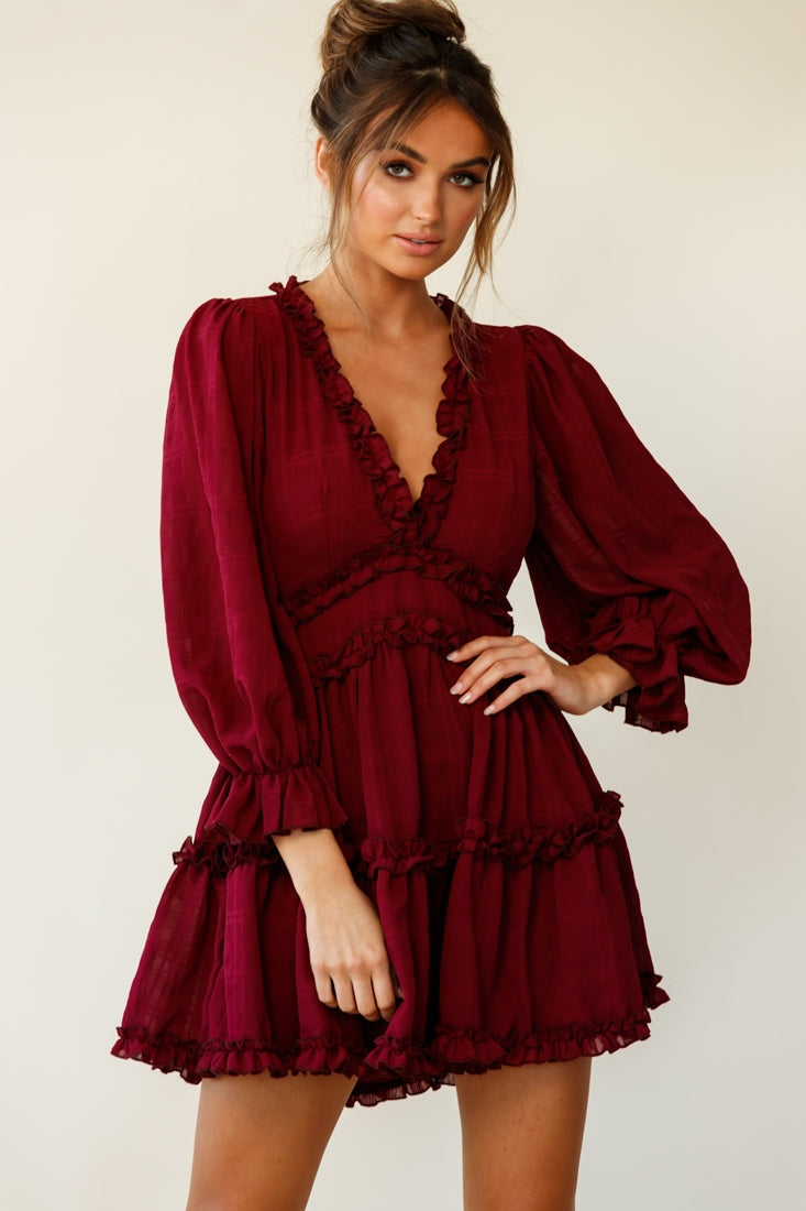 Laney Cutout Back Balloon Sleeve Dress Plum by Selfie Leslie
