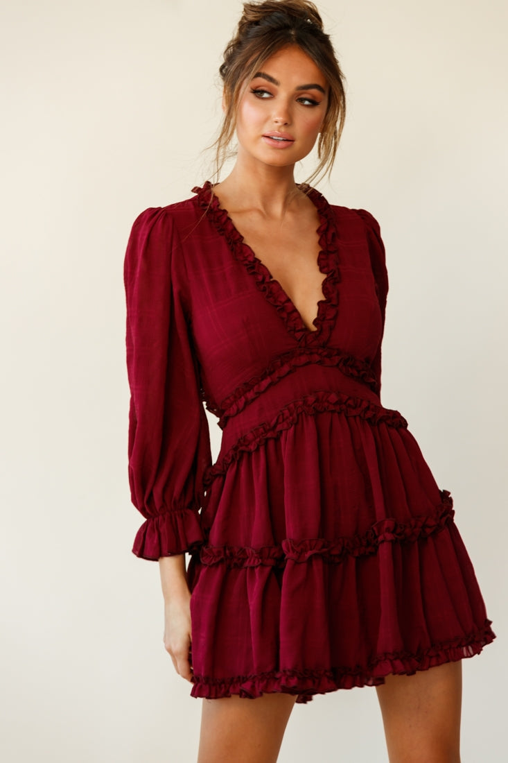 Laney Cutout Back Balloon Sleeve Dress Plum by Selfie Leslie