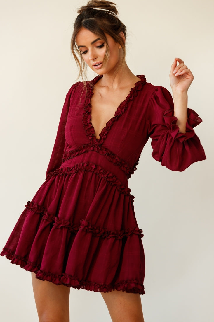 Laney Cutout Back Balloon Sleeve Dress Plum by Selfie Leslie