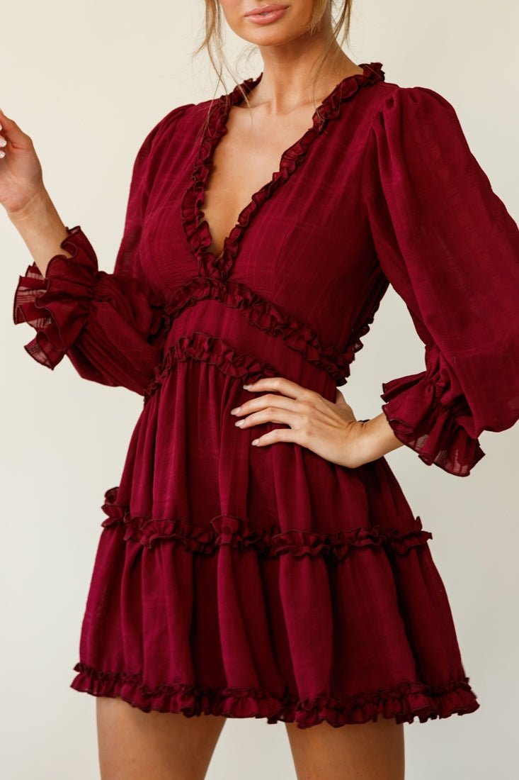 Laney Cutout Back Balloon Sleeve Dress Plum by Selfie Leslie