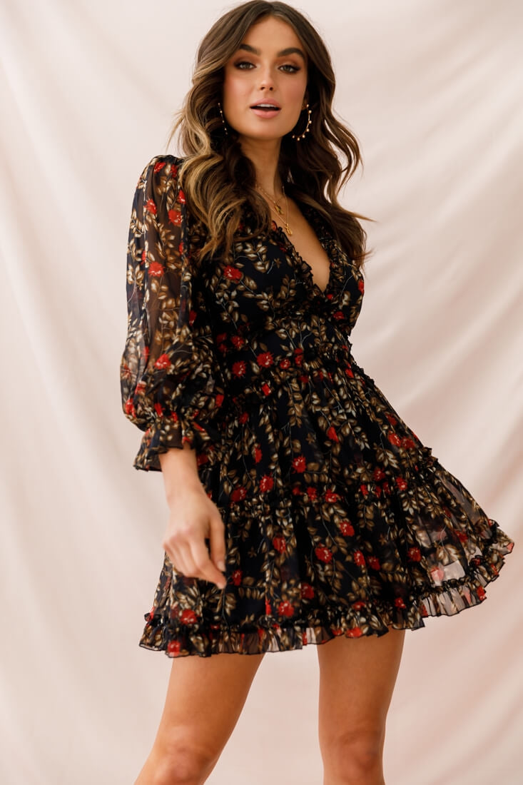 Laney Cutout Back Ruffle Trim Dress Navy by Selfie Leslie