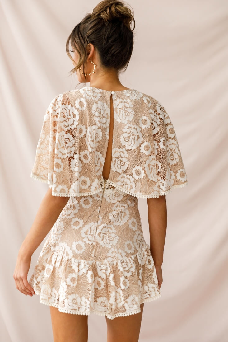 Geneva Cape Sleeve Lace Dress Nude by Selfie Leslie