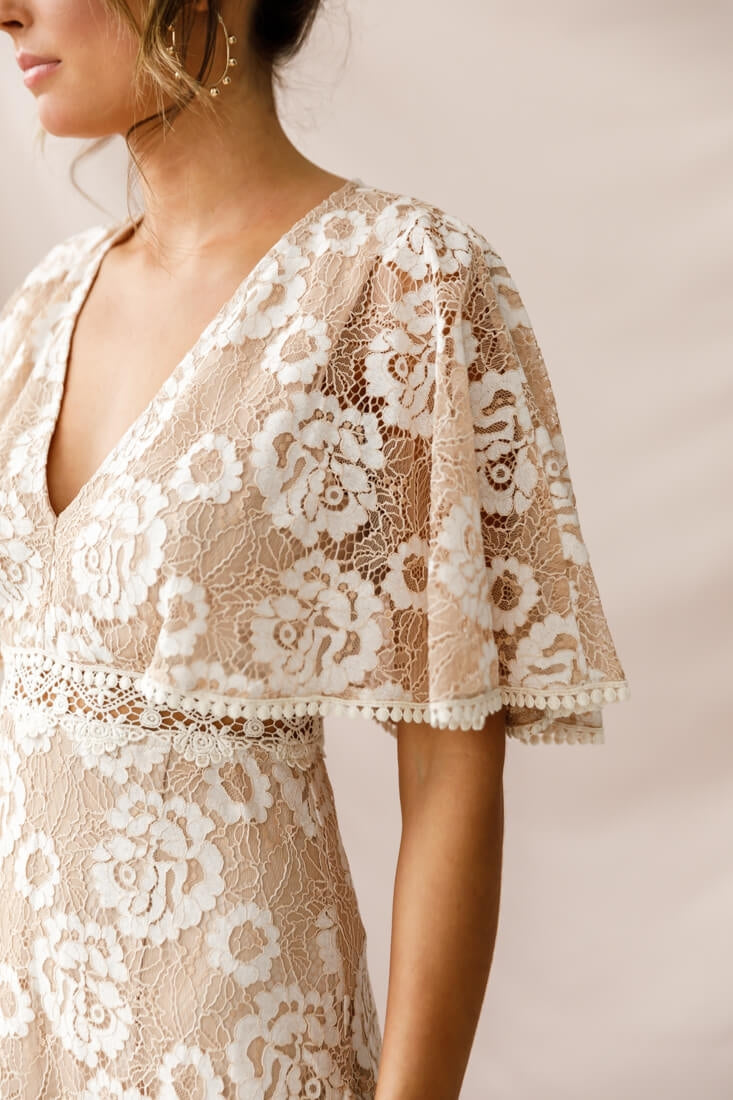 Geneva Cape Sleeve Lace Dress Nude by Selfie Leslie