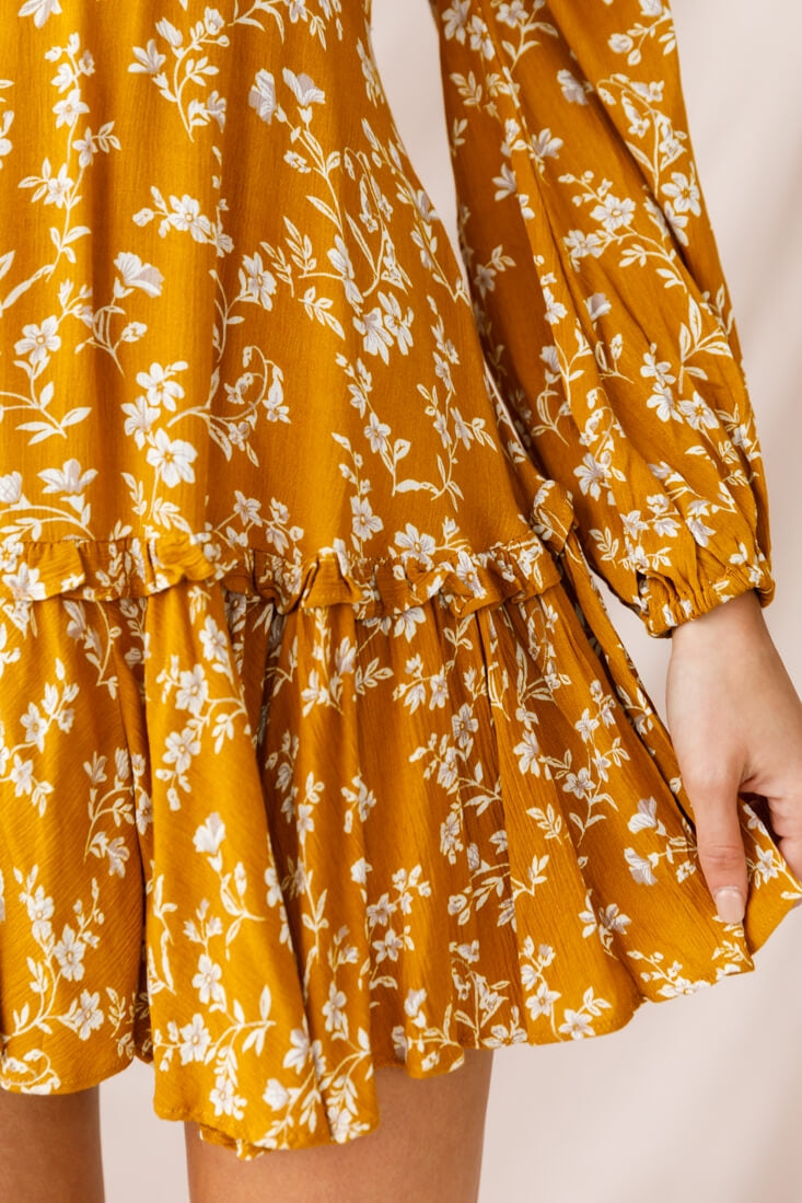Brentwood Lace Up Babydoll Dress Mustard by Selfie Leslie