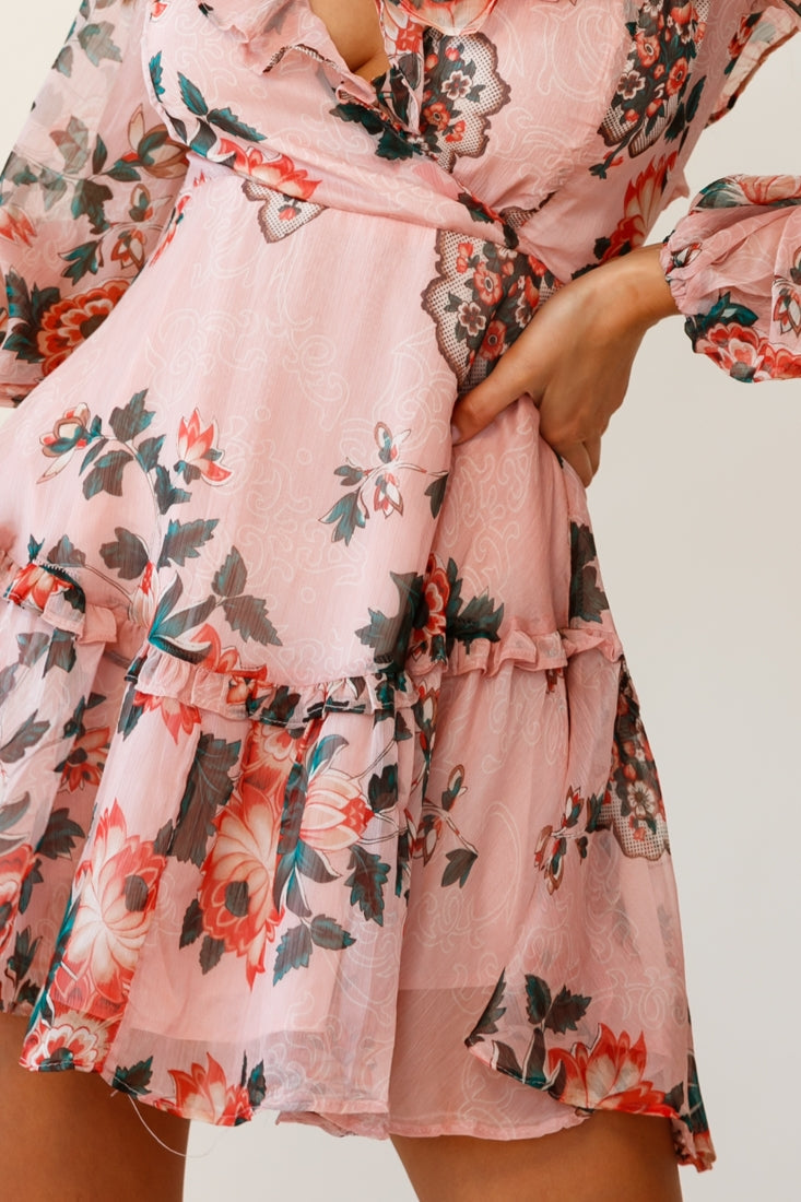 Brentwood Lace Up Babydoll Dress Floral Print Pink by Selfie Leslie