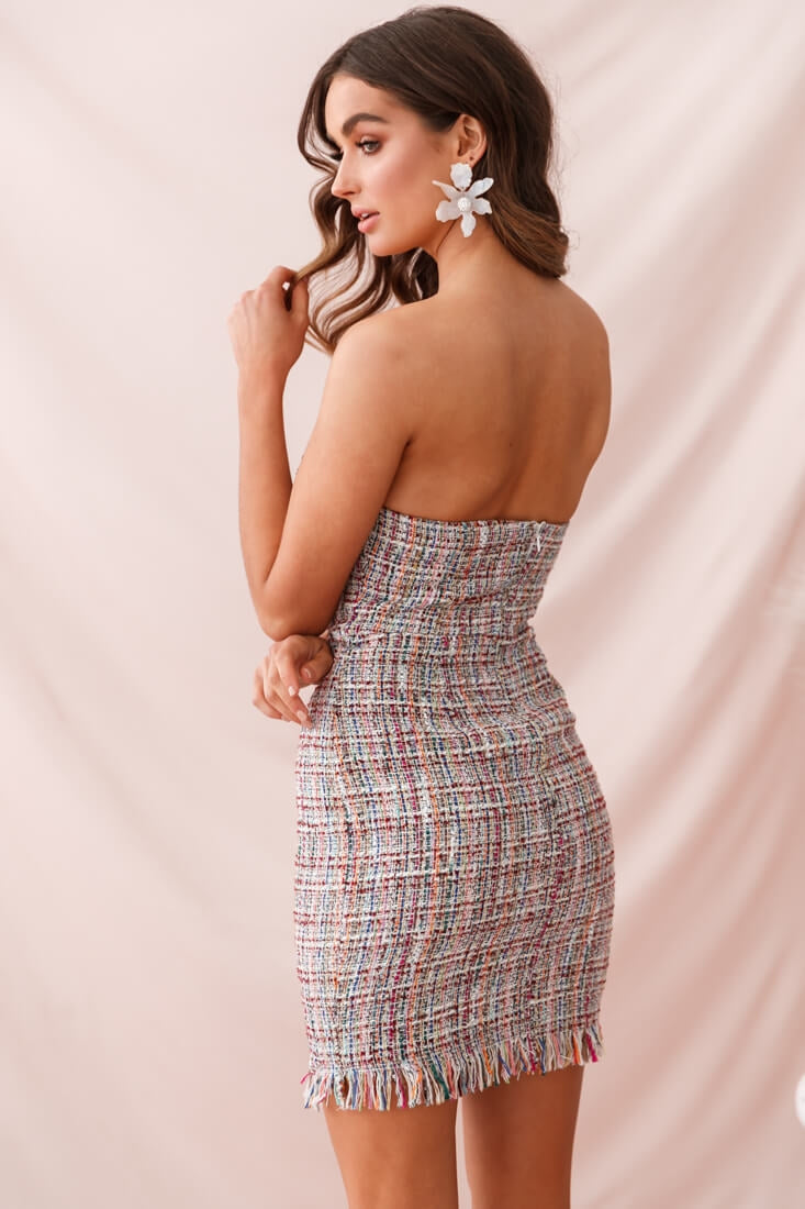 Edith Strapless Tweed Mini Dress Multi by Selfie Leslie