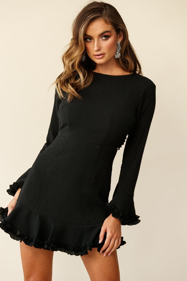 Marta Flared Cuff Cut-Out Back Dress Black by Selfie Leslie