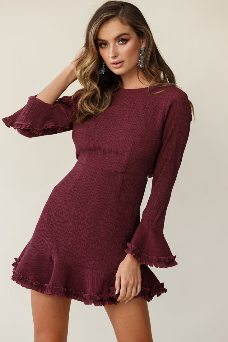 Marta Flared Cuff Cut-Out Back Dress Plum by Selfie Leslie