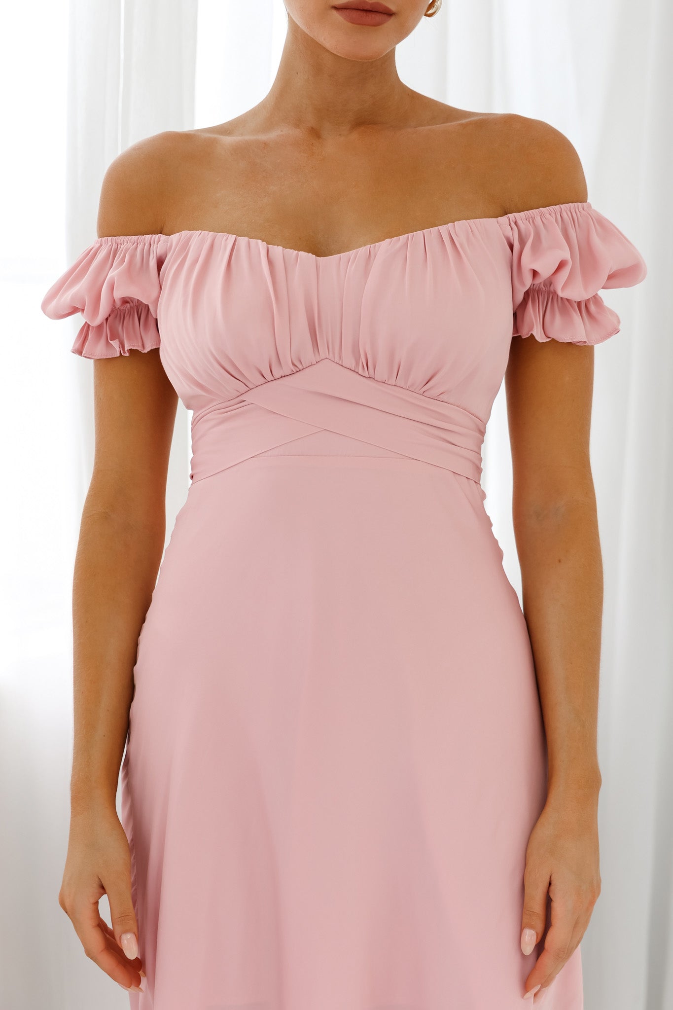 Linka Off-Shoulder Tie Back Midi Dress Blush by Selfie Leslie