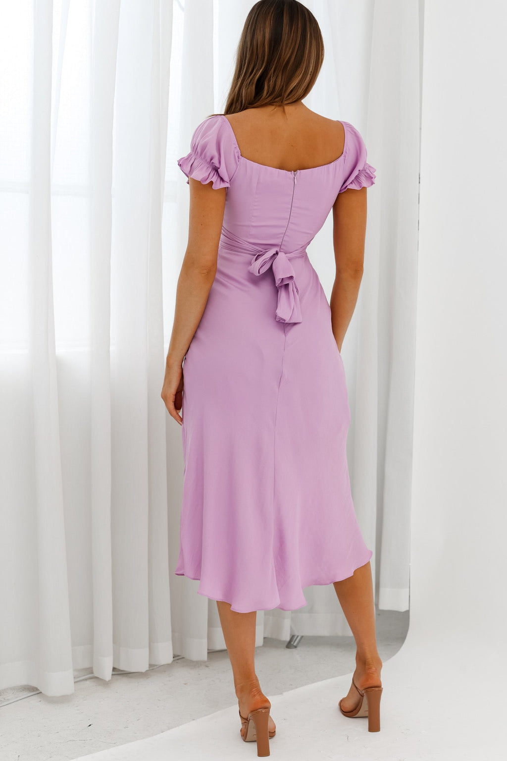 Linka Off-Shoulder Tie Back Midi Dress Lilac by Selfie Leslie
