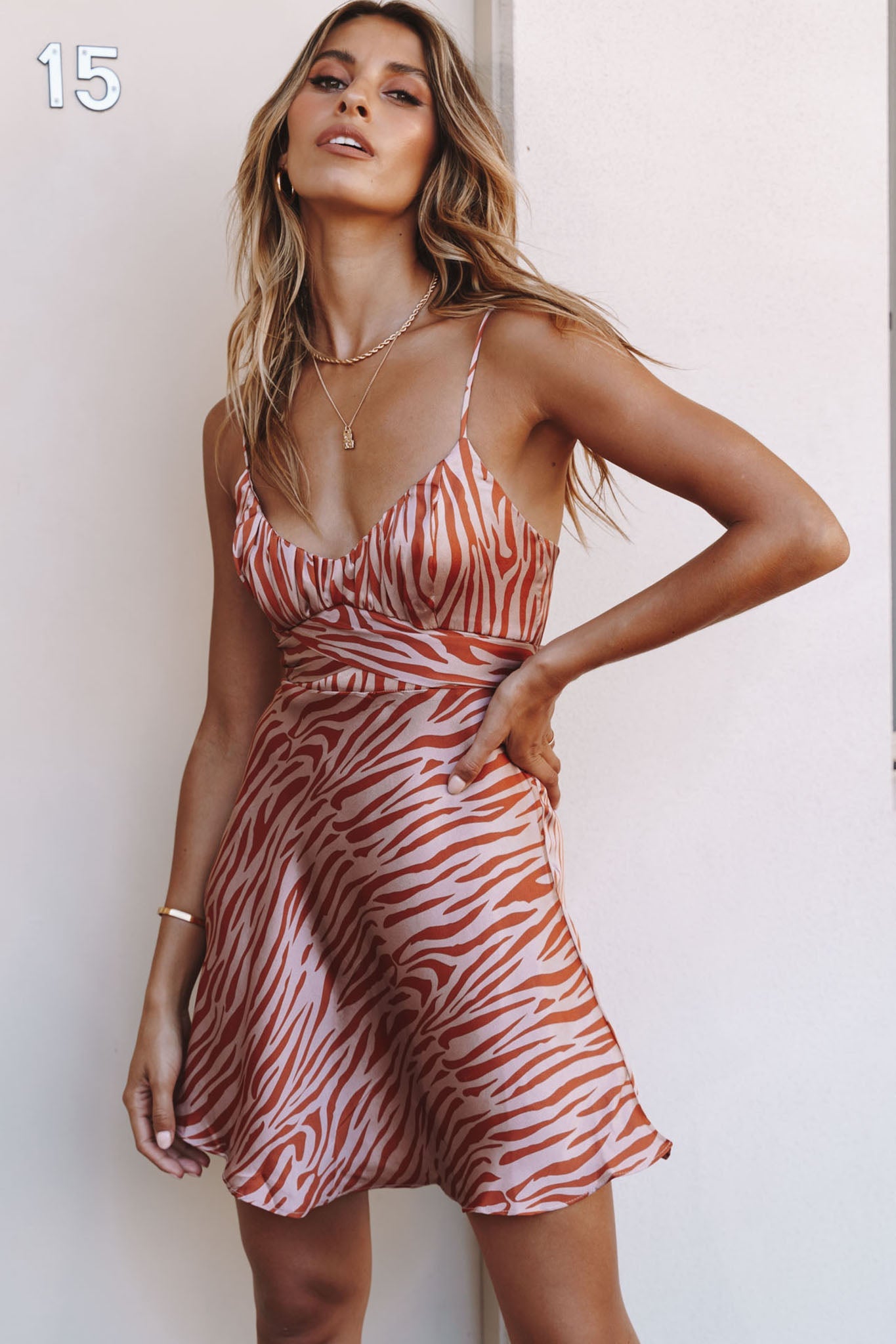Linka Cami Strap Tie-Back Dress Zebra Print Pink/Orange by Selfie Leslie