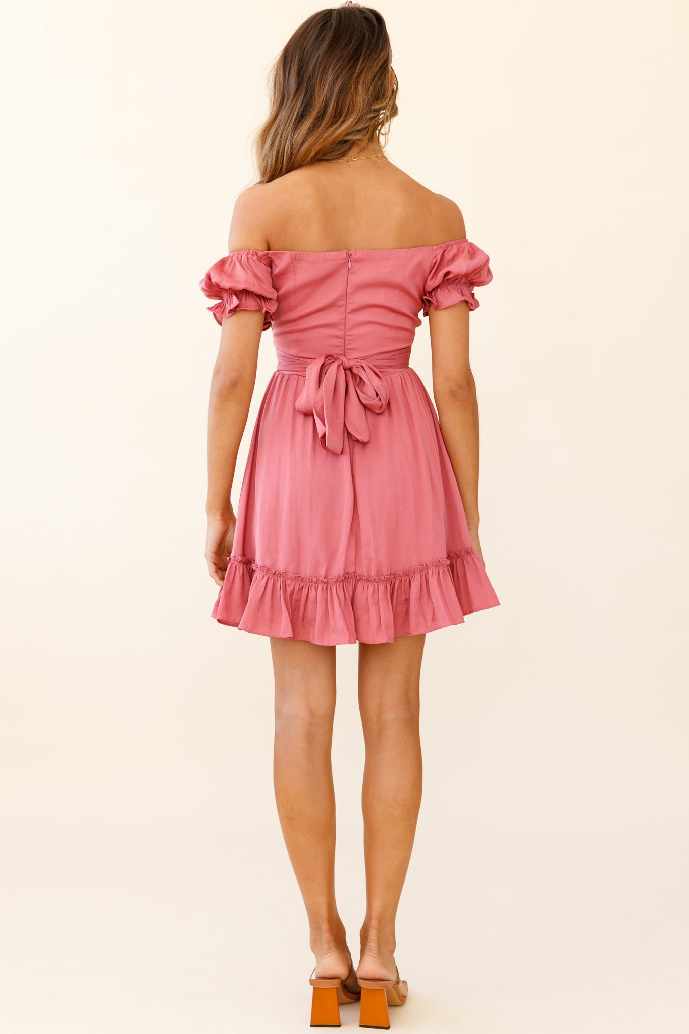 Linka Off-Shoulder Tie Back Dress Rose by Selfie Leslie