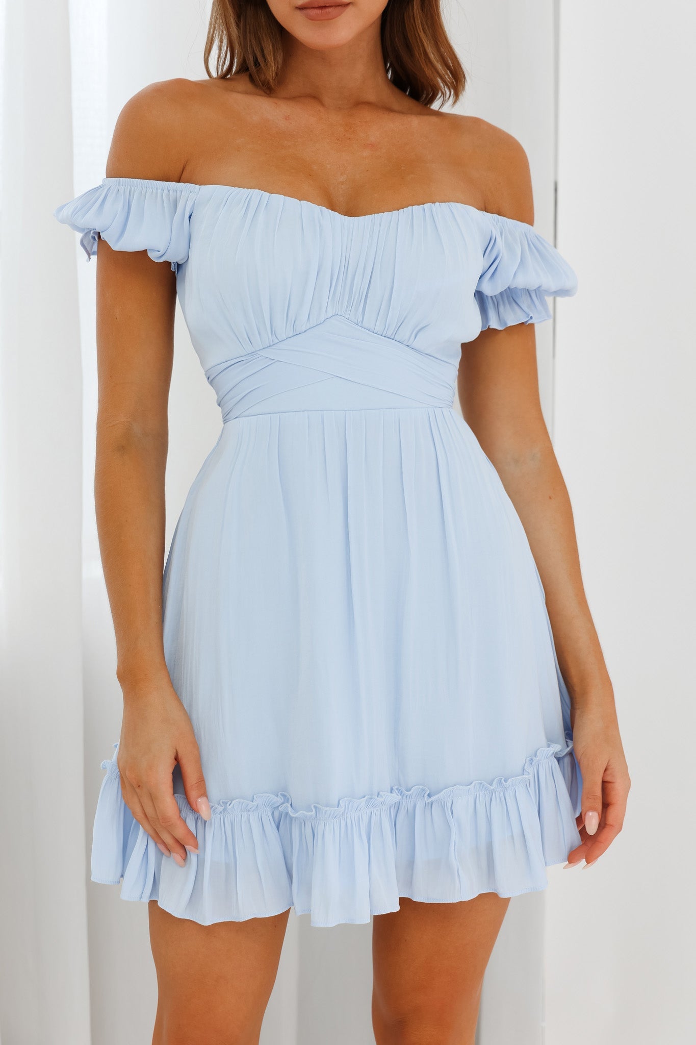 Linka Off-Shoulder Tie Back Dress Steel Blue by Selfie Leslie