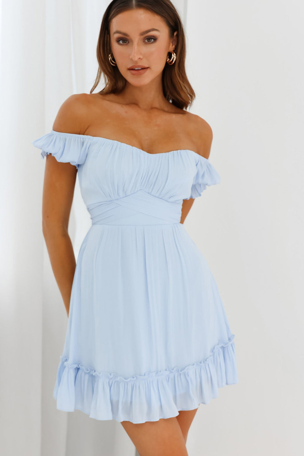 Linka Off-Shoulder Tie Back Dress Steel Blue by Selfie Leslie