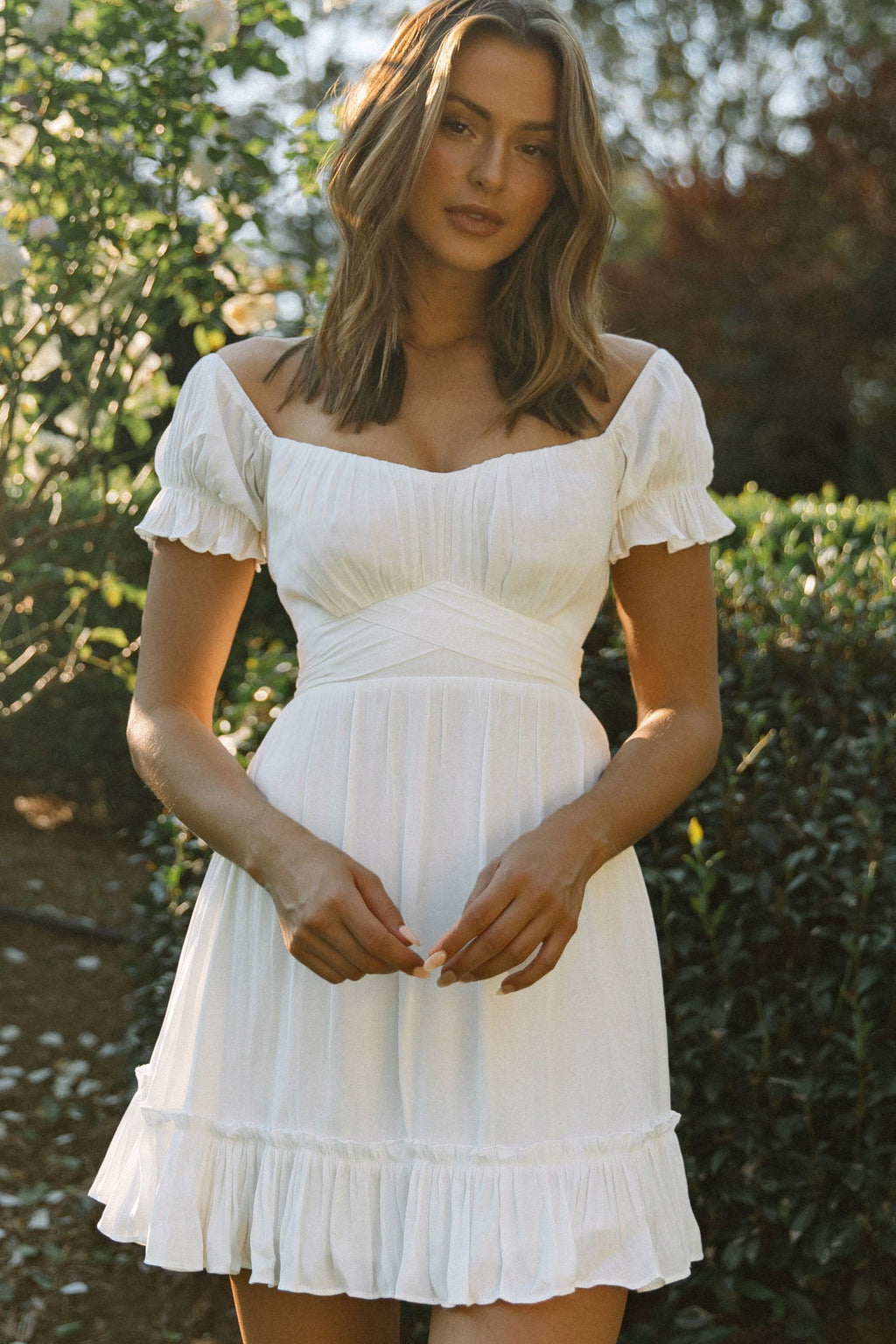 Linka Off-Shoulder Tie Back Dress White by Selfie Leslie