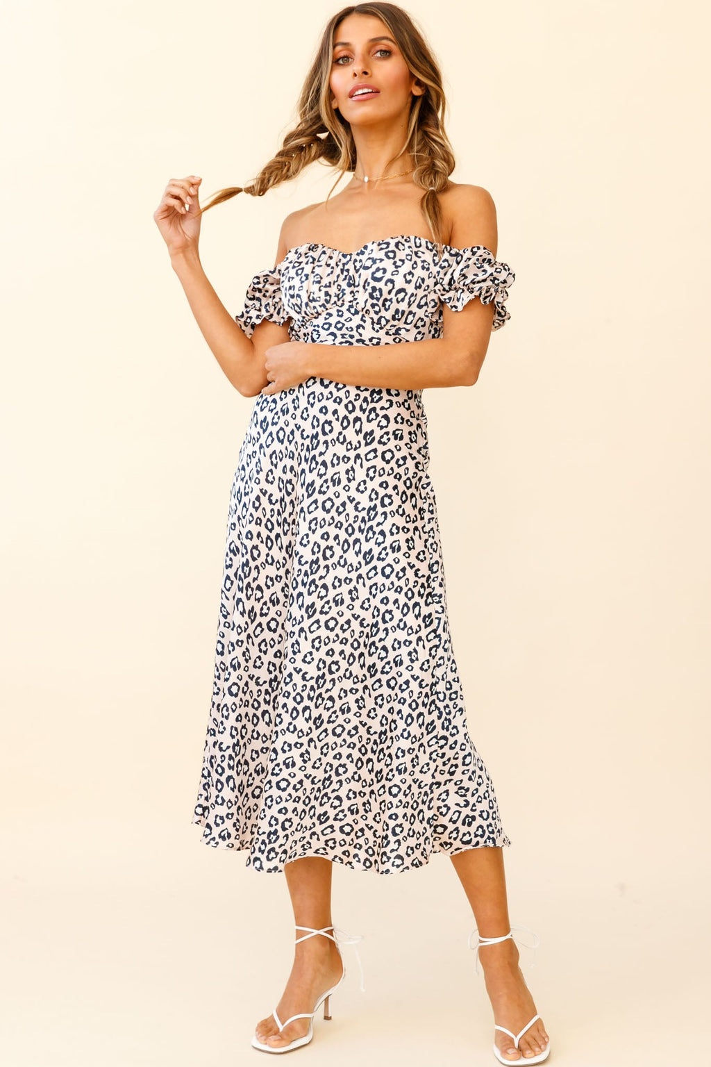 Linka Off-Shoulder Tie Back Midi Dress Leopard Print Pink by Selfie Leslie