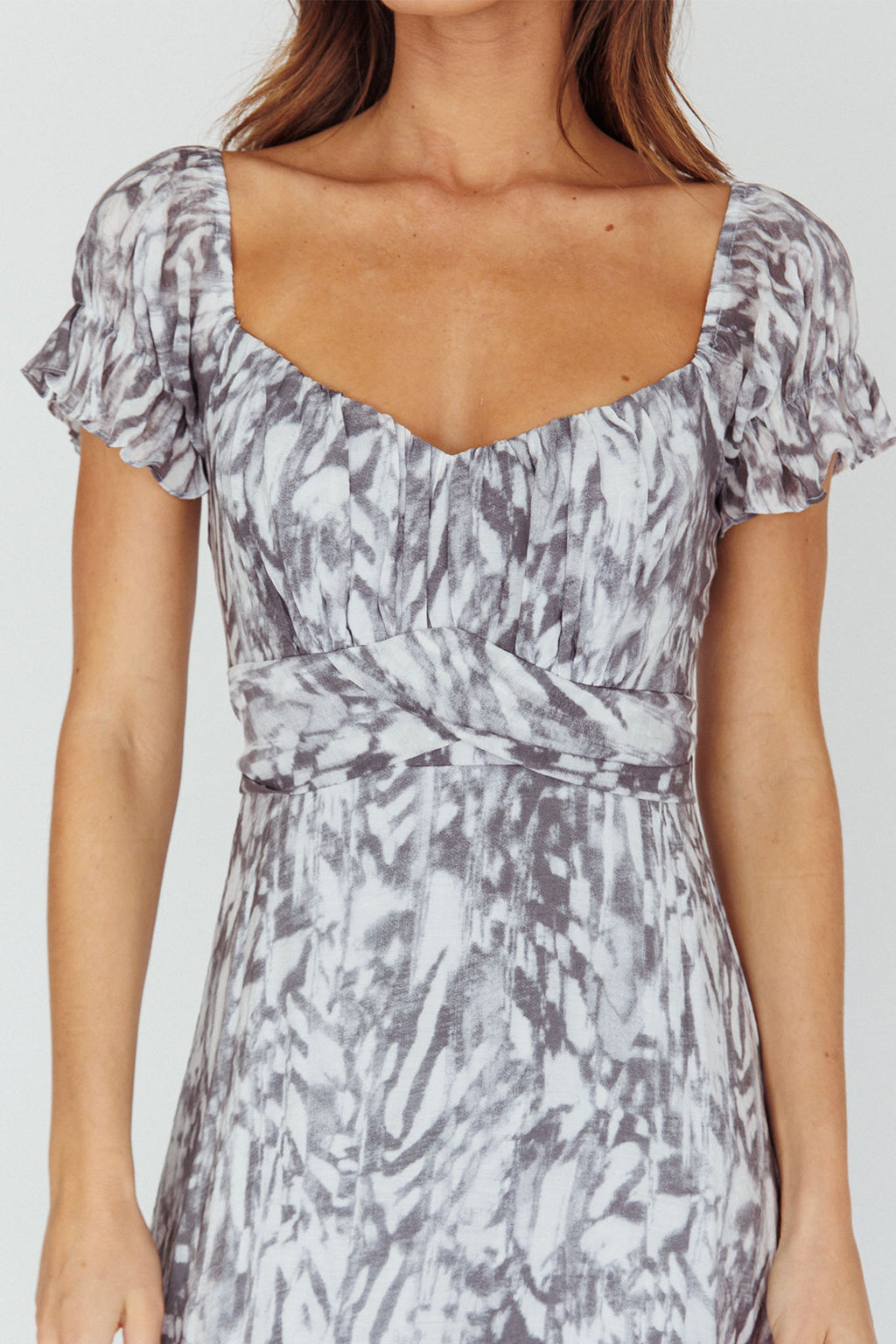 Linka Off-Shoulder Tie Back Midi Dress Printed Grey by Selfie Leslie Australia