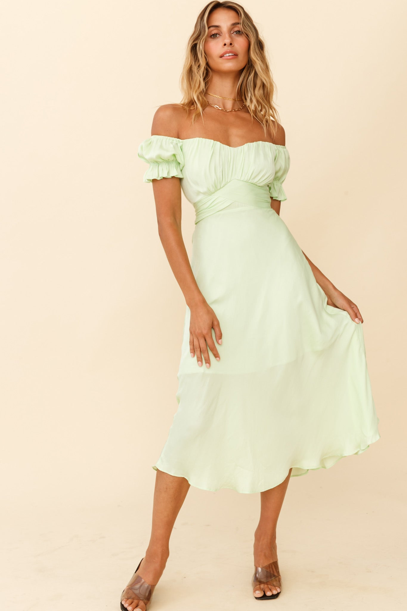 Linka Off-Shoulder Tie Back Midi Dress Apple by Selfie Leslie