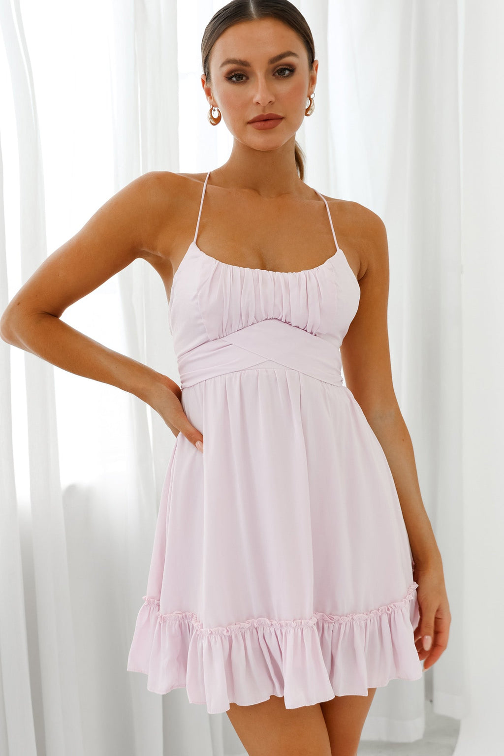 Linka Ruched Bust Criss-Cross Back Dress Light Lilac by Selfie Leslie