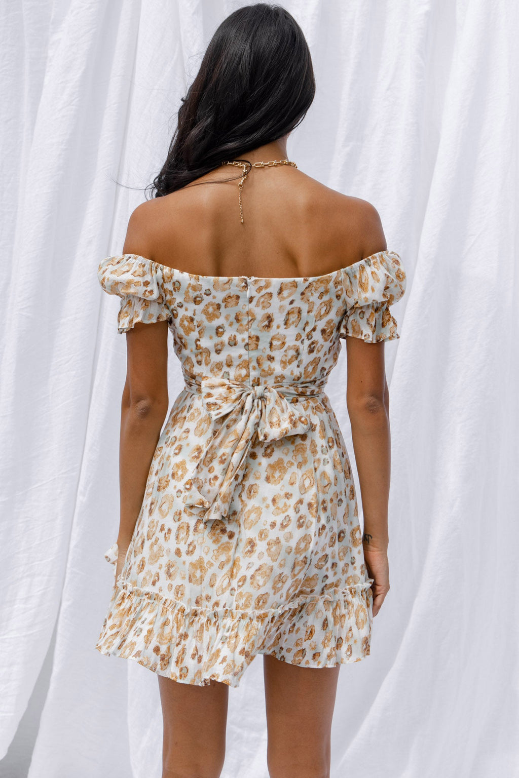 Linka Off-Shoulder Tie Back Dress Animal Print Sage by Selfie Leslie