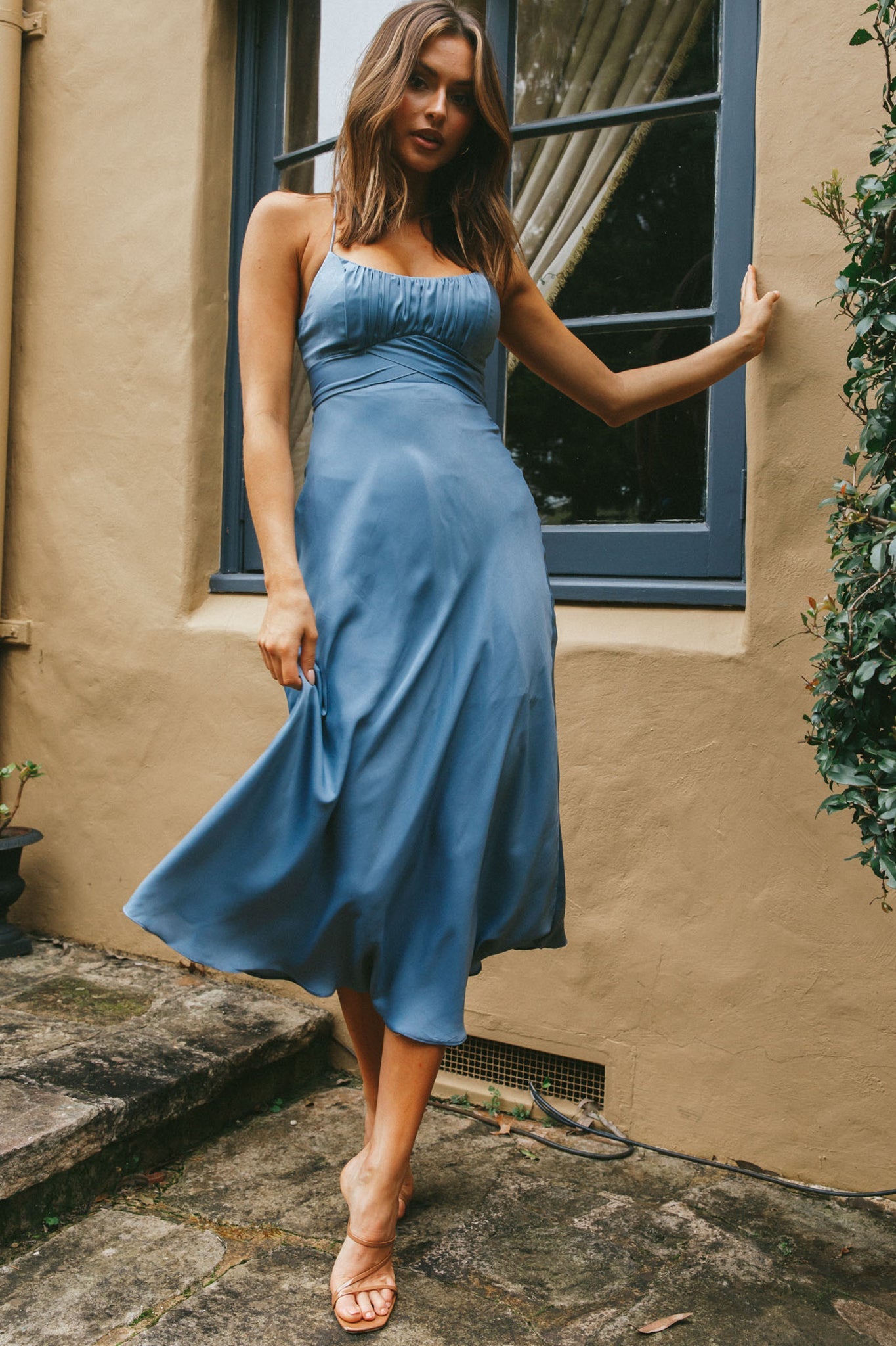 Linka Cami Strap Midi Dress Dusty Blue by Selfie Leslie