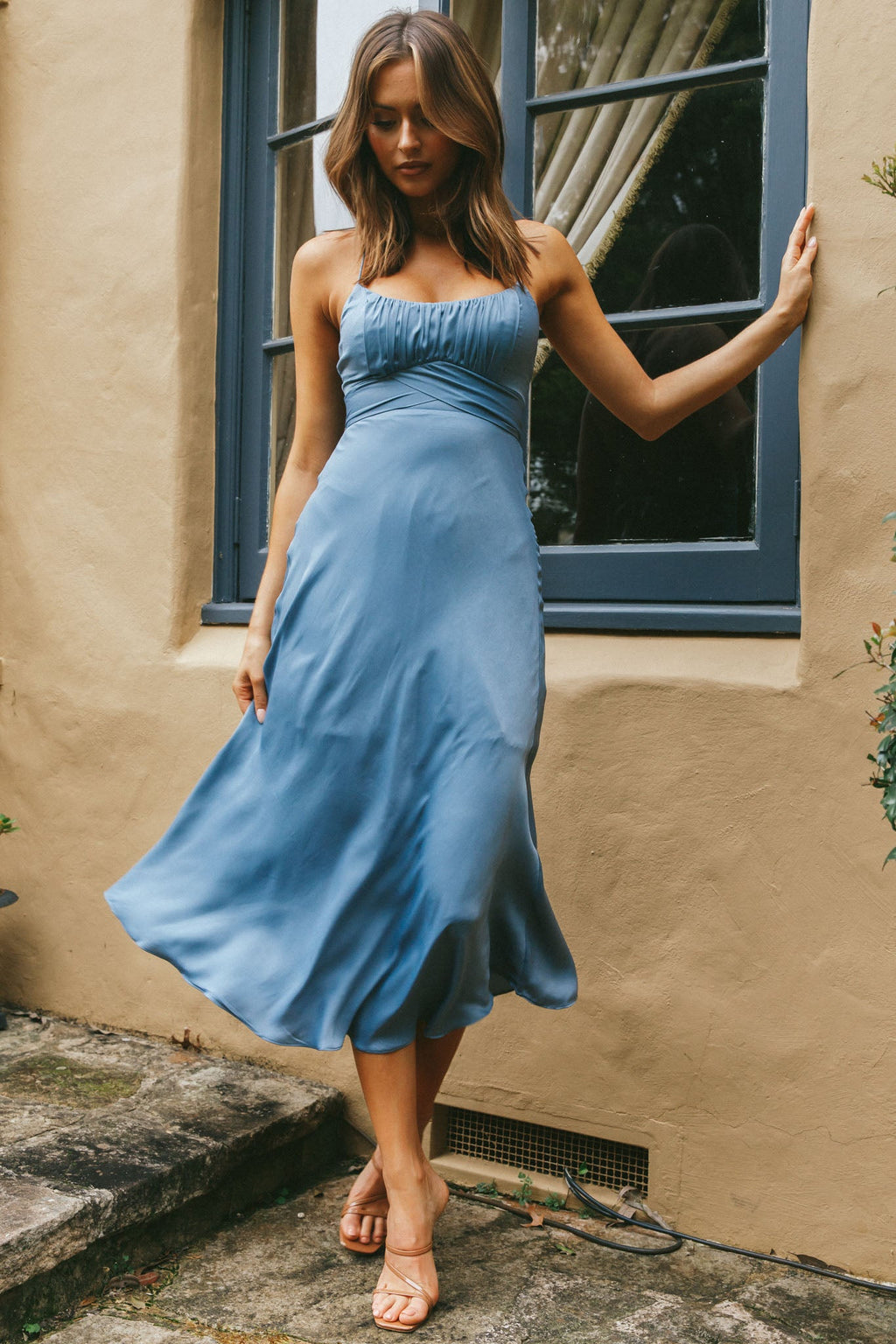 Linka Cami Strap Midi Dress Dusty Blue by Selfie Leslie