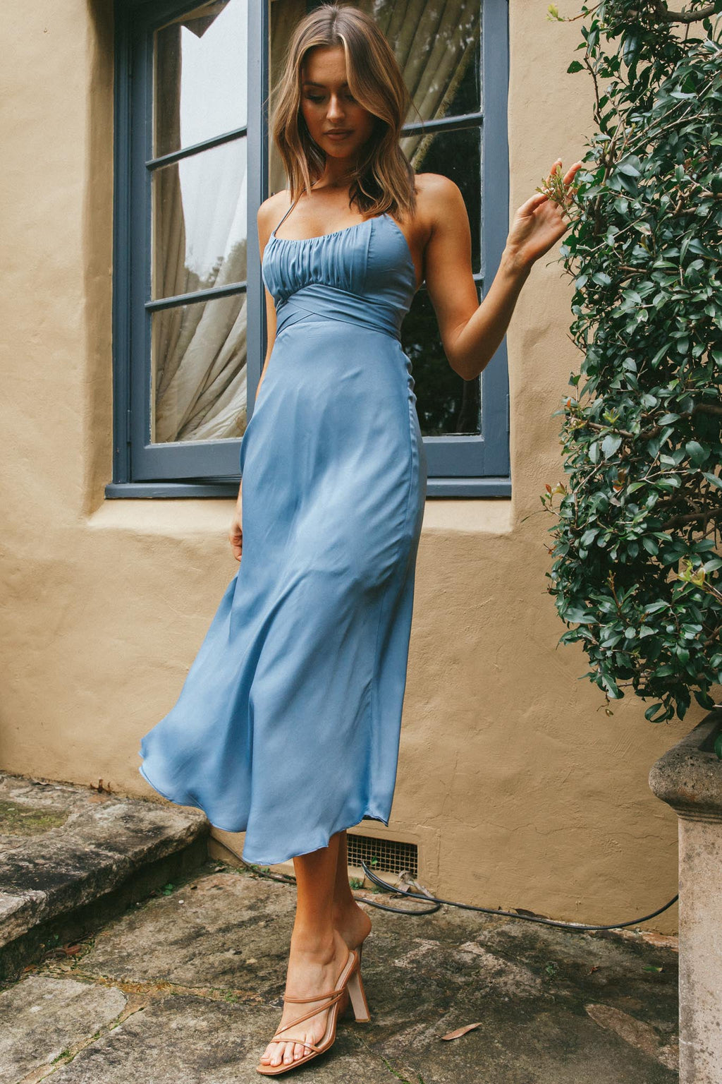 Linka Cami Strap Midi Dress Dusty Blue by Selfie Leslie