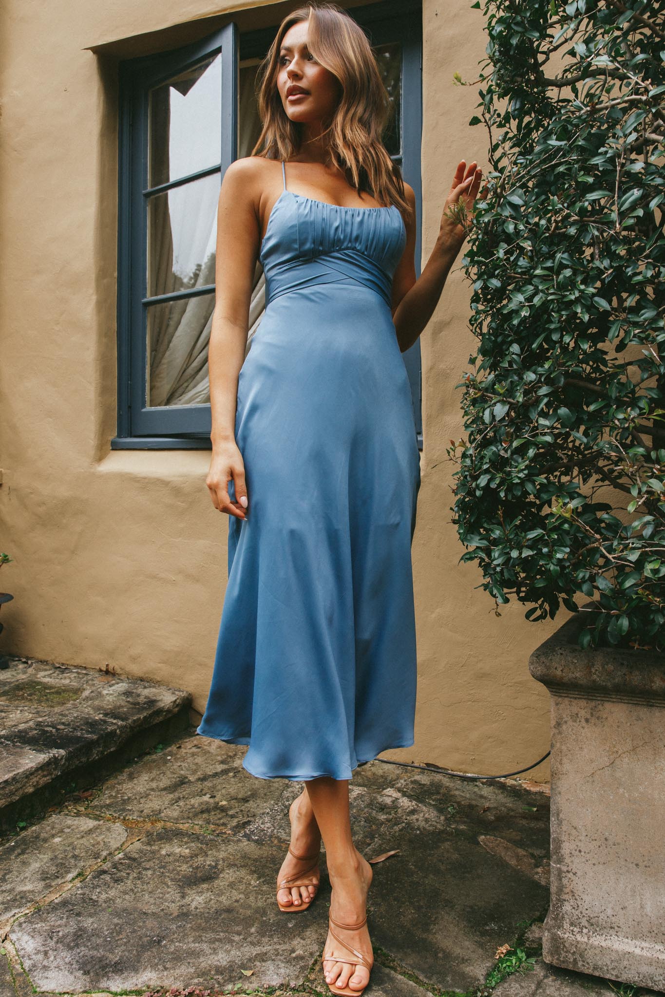 Linka Cami Strap Midi Dress Dusty Blue by Selfie Leslie